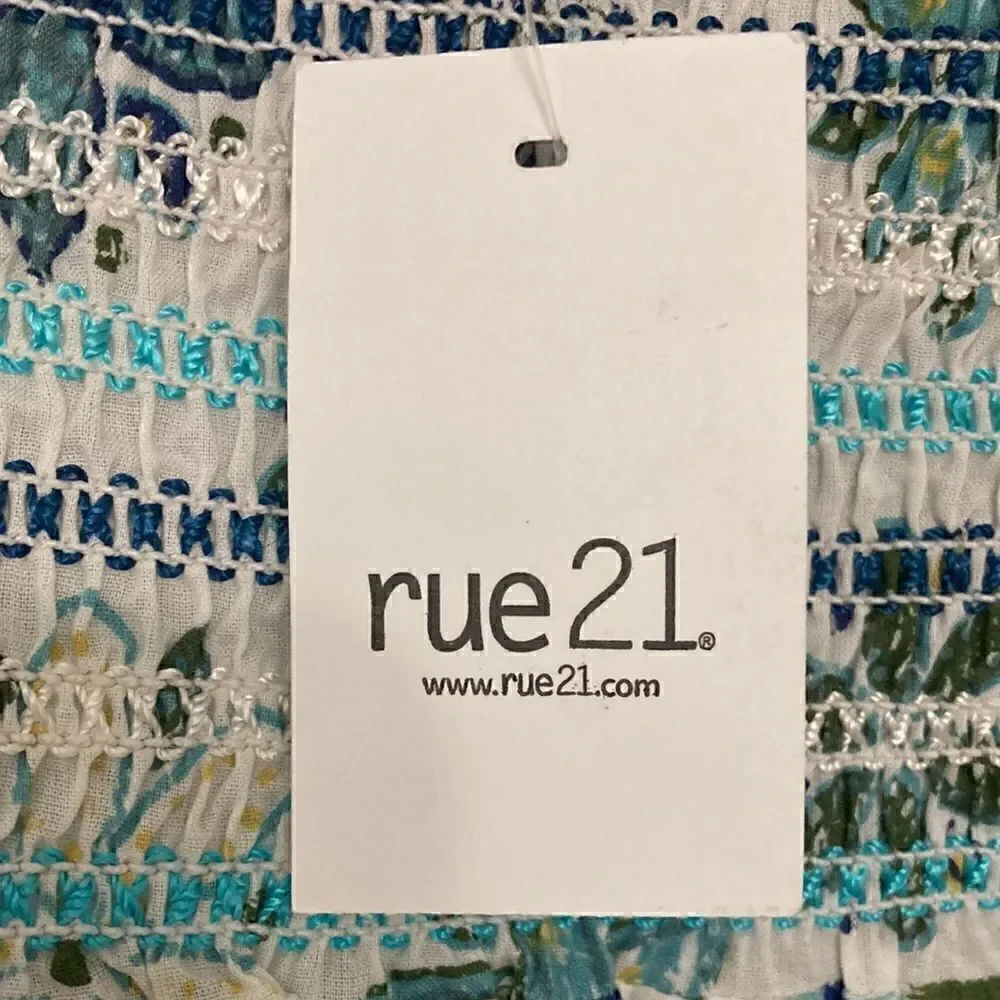 NWT Rue 21 Girls Blue Floral & Ikat Print Cotton Sun Dress. Size Small.
